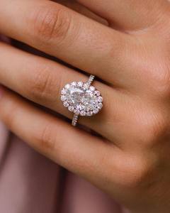 11x9mm Oval Cut <b>Moissanite</b> Halo Engagement <b>Ring</b> | Gold or Silver Bridal Wedding <b>Ring</b> | Fine Jewelry OEM Wholesale - Product Image 1