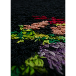 พรมขนสัตว์ถักมือสีเทาและสีดำ รุ่น Pae-1363 ลายดอกไม้และลวดลายนามธรรม พรมทอแบนจากเส้นใยปอกระเจา สำหรับตกแต่งบ้าน รูปทรงสี่เหลี่ยมผืนผ้า เหมาะสำหรับห้องโถงและทางเดิน - Product Image 3