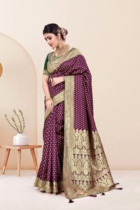 Sari de Seda y Algodón Banarasi Inspirado en Sonakshi Sinha, Diseño Premium del Siglo XVIII con Chaand Buta, Rayón para Fiestas, Siempre en Moda, Último Modelo - Product Image 6