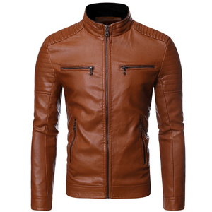 Chaqueta de Cuero de Alta Calidad para Hombre, Chaqueta de PU con Cierre, Ajustada, Chaqueta de Cuero Marrón para Hombre, Chaqueta para Hombre - Product Image 1