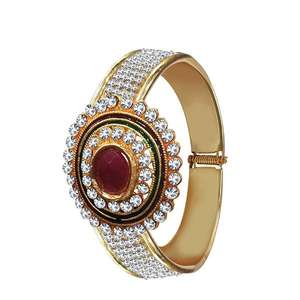 Kriaa ชุดเครื่องประดับหินสีน้ำตาลเข้มและชุบโรเดียม Kada สำหรับงานแต่งงานและของขวัญ-1400255 - Product Image 1