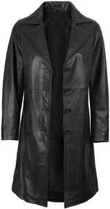 Manteau long vintage en cuir véritable pour femmes noires, tissu Oxford, fonctionnalité détachable, teinture délavée, décoration boutonnée, décrumé - Product Image 2