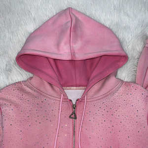 Ensemble de survêtement en gros pour l'hiver, taille plus, streetwear, sweat à capuche à manches longues uni, jogging, strass, design 2 en 1, coupe-vent, respirant - Product Image 6