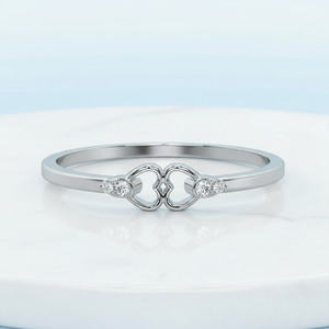 Bague de couple minimaliste en argent sterling 925 avec nœud de cœur double, amour romantique, promesse de mariage, accent de diamant délicat pour femmes - Product Image 5