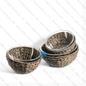 Nouvel article Meilleures ventes de bols en jacinthe d'eau avec plateau en verre à l'intérieur de bols en jacinthe et en verre faits à la main au Vietnam - Product Image 4