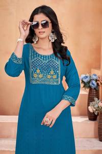 Lourd rayonne Bombay motif kurtis Multi broderie séquence travail indien et pakistanais vêtements - Product Image 2