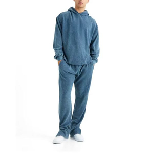 Nuevo estilo 2025, chándales de lavado ácido de Color sólido de alta calidad, ropa deportiva para correr, conjunto de dos piezas, chándal informal de lavado ácido para hombres - Product Image 1