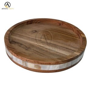 Bandeja de Servir de Diseño a Rayas de Lujo Hecha a Mano, Ecológica, Desechable, de Madera de Acacia con Nácar, Decoración Tradicional para la Cocina de Ramadán - Product Image 1
