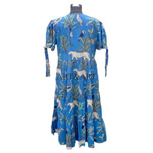 Haute qualité à la main 100% coton numérique imprimé femmes thé longueur col rond formelle soirée robe d'été pour femme - Product Image 6