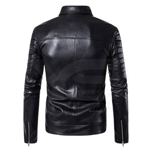Veste coupe-vent pour homme en cuir véritable de haute qualité, couleur unie, personnalisable, vente en gros - Product Image 3