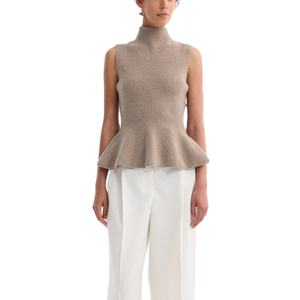 Débardeur décontracté sans manches en maille de laine et cachemire respirant à col montant et volants courts, nouveau design pour femme - Product Image 1