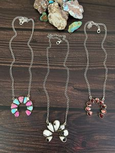 Handmade Pastel Floral Gemstone <b>Necklace</b> Sterling Silver with Cotton <b>Candy</b> White Buffalo Rose Dahlia Gold Plated Rhodium Plated - Product Image 3