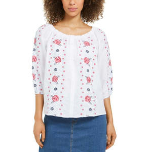 Camicetta Bianca da Donna Charter Club Taglia X-Large in Lino Traspirante con Ricami Floreali, Seta Formale per Primavera/Estate - Product Image 1