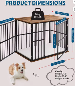 Jaula Moderna para Perros de Madera y Metal, Jaula Interior para Mascotas con Marco de Hierro, Estable y Duradera, Jaula Cuadrada Negra Sólida para Perros Pequeños y Medianos - Product Image 4