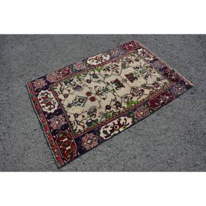 Alfombra turca clásica Beige roja Vintage de 3,4x5,2 pies de lana de retazos de área grande con respaldo de látex para pasillo o dormitorio - Product Image 3