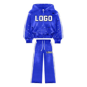 Survêtement streetwear imprimé personnalisé, style délavé à l'acide, avec pantalon de jogging à effet empilé et sweat à capuche en molleton technique épais orné de strass - Product Image 2