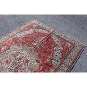 Turkish Vintage Large Rug 6.2x9 ft, <b>Red</b> <b>Wool</b> Rug - Product Image 5