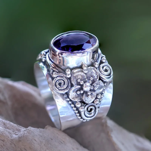 Floral Faceted Amethyst Band <b>Ring</b> 925 Sterling Silver Handmade Fashionable Purple Gemstone Jewelry Anniversary <b>Statement</b> <b>Ring</b> - Product Image 3