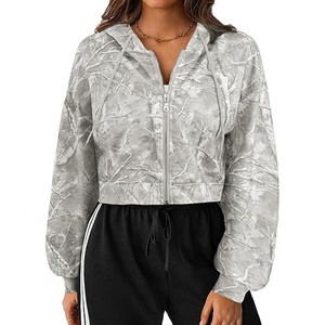 Sweat-shirts d'hiver pour femmes à demi-zip en tissu tricoté modal, polyester et élasthanne de haute qualité, motif camouflage sur le devant, vente en gros - Product Image 1