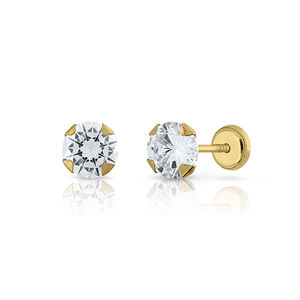 Basic 4 Prong Gold <b>Stud</b> <b>Earrings</b> with CZ Stones <b>Fine</b> Jewelry - Product Image 1