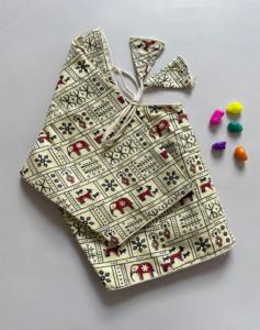 Blusa moderna con cuello en V material 100% ALGODÓN PURO AJRAK ESTAMPADO Blusa con patrón de gancho delantero SIN ACOLCHADO - Product Image 1