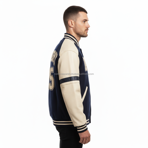 <b>Men's</b> Varsity <b>Jacket</b> Stand Collar Wool Blend Breathable Windproof Embroidery Boys College Front Logo Letterman - Product Image 3