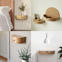 Table de chevet moderne en bois massif, meuble de rangement pour chambre à coucher, étagère murale demi-lune écologique et durable pour la maison et l'hôpital