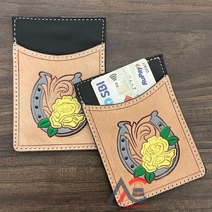 เคสใส่บัตรเครดิตหนังวัวแบบมีเครื่องมือพร้อมที่ใส่บัตรลายเกือกม้าดีไซน์แบบตะวันตกบางมินิมอลสำหรับทุกเพศ - Product Image 1