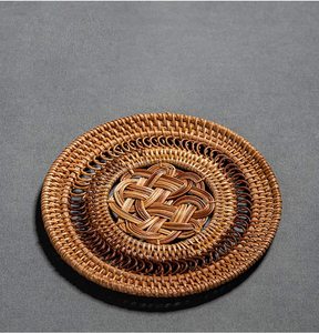 Handmade Bohemian Style Round Rattan Cup & Tea <b>Coaster</b> Pad Set Natural Color <b>Heat</b> Resistant Eco-Friendly From Vietnam - Product Image 6