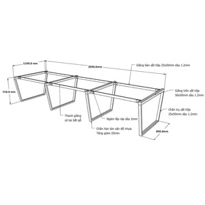 Minimalist Trapez 6-piece <b>Table</b> Base Set 360x120 cm Assembly Required-HCTC022 - Product Image 6