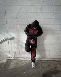 ชุดวอร์มผ้าคอตตอนเนื้อสกปรกสำหรับผู้ชายชุดวอร์มพิมพ์ลายมีซิปกระดุมและกระดุมสามชั้น - Product Image 5