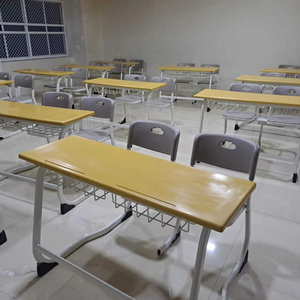 Juego de sillas de escritorio ergonómicas modernas con estructura de metal resistente y tapa de madera lisa para uso diario en escuelas, colegios, jardines - Product Image 1