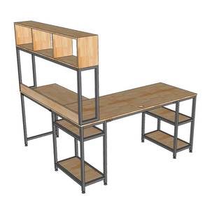 L-shaped Rubber Wood & Iron Frame <b>Computer</b>/Laptop <b>Table</b> with Integrated Bookshelf 160x140x158cm - Product Image 5