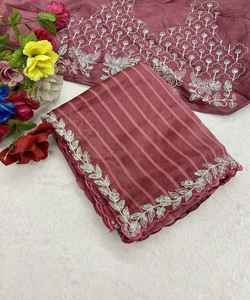 Diseñador Georgette bordado secuencia vestido de trabajo parte inferior con dupatta desgaste del partido precio al por mayor Ropa Étnica - Product Image 1