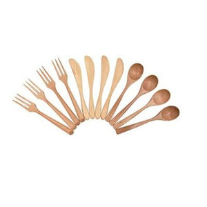 Ensemble de 12 couverts en bois faits à la main avec un ensemble de couverts parfait fini naturel pour mariage et salle à manger - Product Image 1