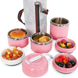 Boîtes à lunch roses Boîte à bento pour le stockage des aliments Camping Pique-nique portable Récipient alimentaire étanche à 3 couches avec sac et bouclés - Product Image 6