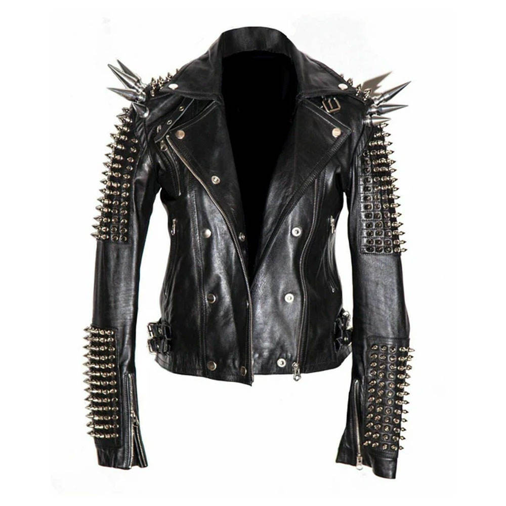 superb vintage punk style leather biker jacket