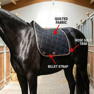 Manta de Silla de Doma Acolchada Negra, Contorneada, para Caballos de Crín Alta, con Ribete Lujoso en Oro Rosa, Forro de Malla y Relleno de Espuma de Algodón para Entrenamiento - Product Image 2