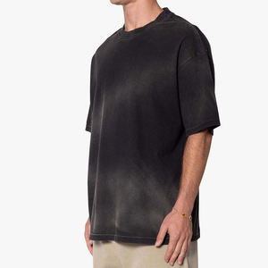 Logo personnalisé coupe boxy hommes coton lourd 280gsm côtes col rond épaule tombante surdimensionné Streetwear T-Shirts longue longueur - Product Image 3