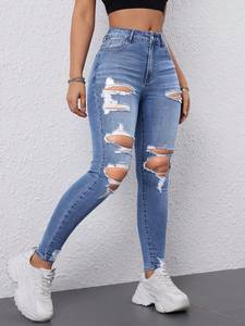 Jeans de Mezclilla Ajustados para Mujer, Cintura Alta, Elásticos, Sexys, Transpirables, Modernos, Casuales, Cómodos, Calidad de Exportación - Product Image 5