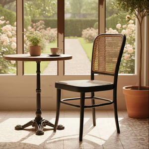 Chaise de salle à manger moderne en rotin en bois massif faite à la main avec siège et dossier en cannage, écologique pour restaurant, hôtel, salon, utilisation dans les villas - Product Image 1