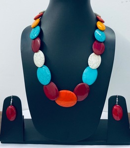 สร้อยคอลูกปัดเคมีกับ1.5รูปไข่รูปร่างใหญ่ลูกปัดจี้และต่างหูสร้อยคอลูกปัดสำหรับผู้หญิงและเด็กผู้หญิง - Product Image 6