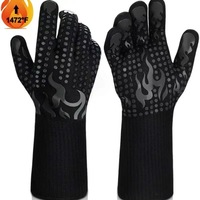 OM18 Gants résistants aux hautes températures en silicone et en aramide, ignifuges, antidérapants, résistants à la chaleur pour la cuisson et la grillade