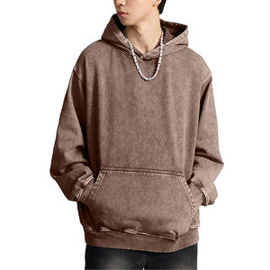 Venta al por mayor 2025 de peso pesado lavado sudaderas con capucha para los hombres de alta calidad de lana de algodón Vintage desgastado lavado ácido Pull diseño para el invierno - Product Image 2