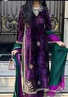 Gaun Salwar Kameez Pakistan yang Elegan, Gaun Beludru Berkualitas Premium dengan Hiasan Manik-manik Cantik Buatan Tangan