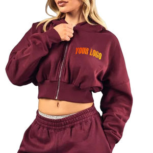 Top corto con capucha para mujer Sudaderas con capucha y sudaderas transpirables informales para mujer Sudadera con capucha recortada de gran tamaño con cremallera para mujer - Product Image 1