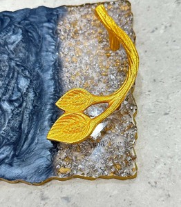 Bandeja decorativa de resina con asas doradas, bandeja de resina auténtica, joyería hecha a mano, bandeja de Perfume Catchall para mostrador, tocador - Product Image 5