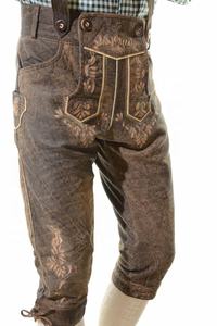 Lederhosen สีน้ำตาลถักเฮอร์เรนบาวาเรียโบราณ - Product Image 3