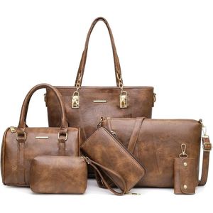 Ensemble de sacs pour femmes en cuir de vache véritable en gros, sac fourre-tout, sac à bandoulière, sac à main, portefeuille, pochette pour cosmétiques, porte-clés - Product Image 5