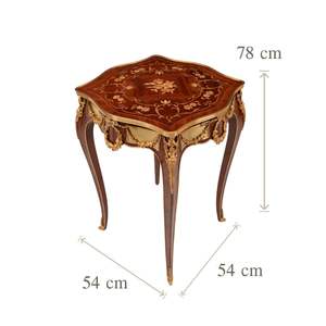 Mesa Auxiliar Cuadrada de Estilo Francés de Lujo con Incrustaciones Florales Refinadas y Detalles Ornamentales de Latón Dorado para Decoración de Palacios - Product Image 5